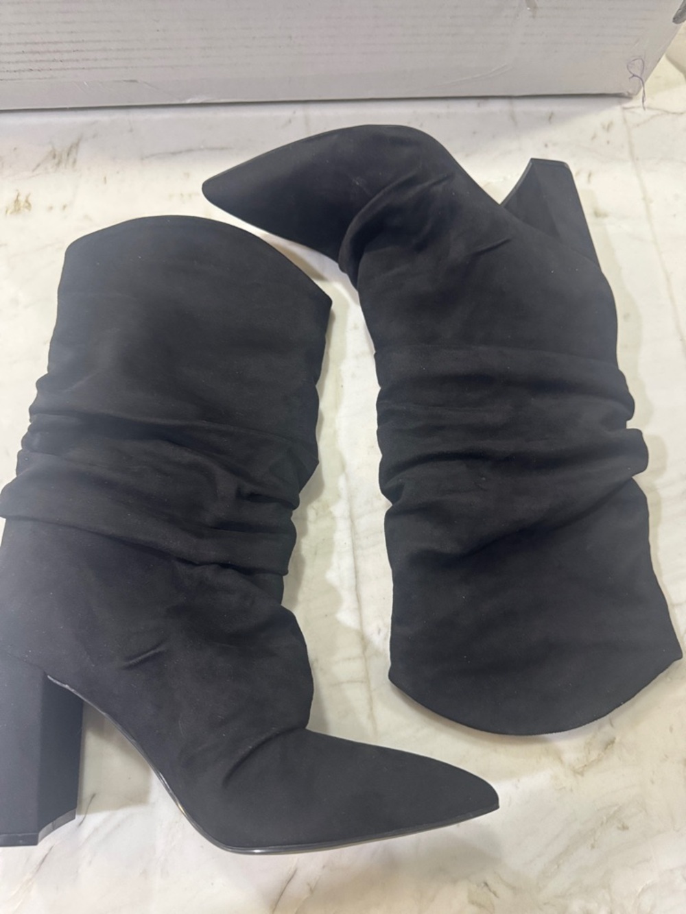 Marc Fisher Black Slouchy Pointed-Toe Block Heel Ankle Boots